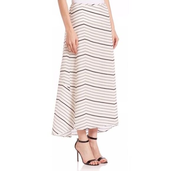 EUC Theory 100% Silk Vivridge Bevel Stripe High-Low Midi Skirt Sz 4 Ivory Black - Picture 2 of 14